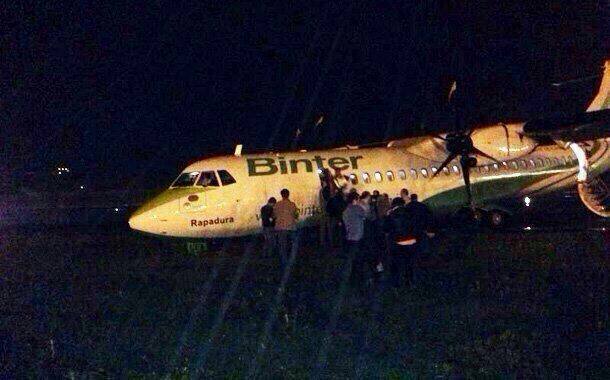 Sortie de piste au poser d'un avion de Binter Canarias