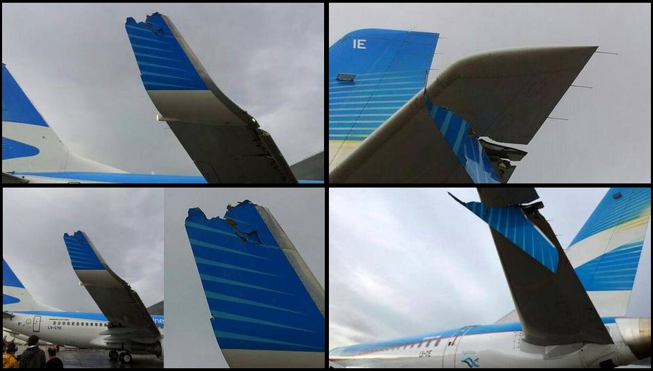 Un avion de Aerolineas et de Austral se touchent au sol