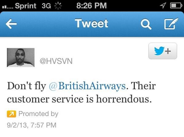 British Airways Tweet Plainte
