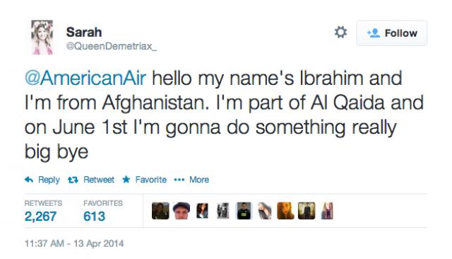 Une ado tweete qu'elle va faire un attentat sur American