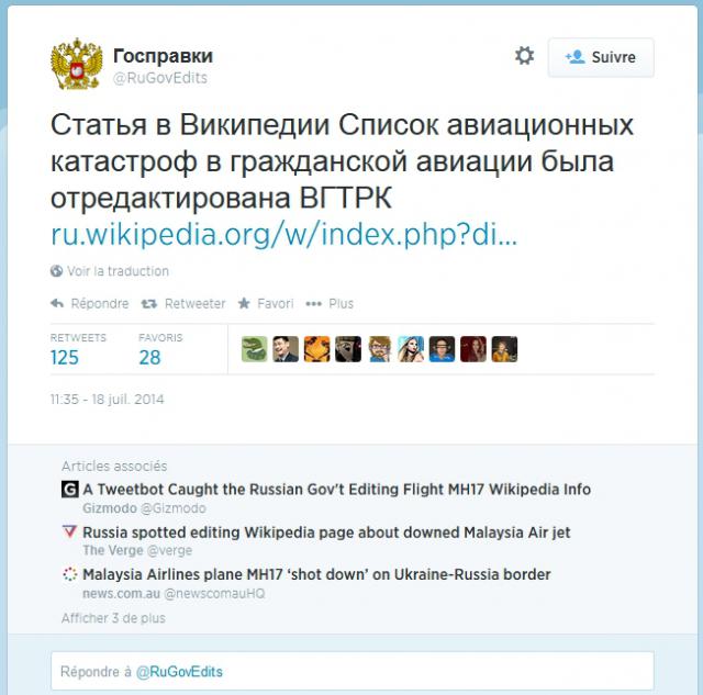 La Russie prise à trafiquer la page Wikipedia du MH17