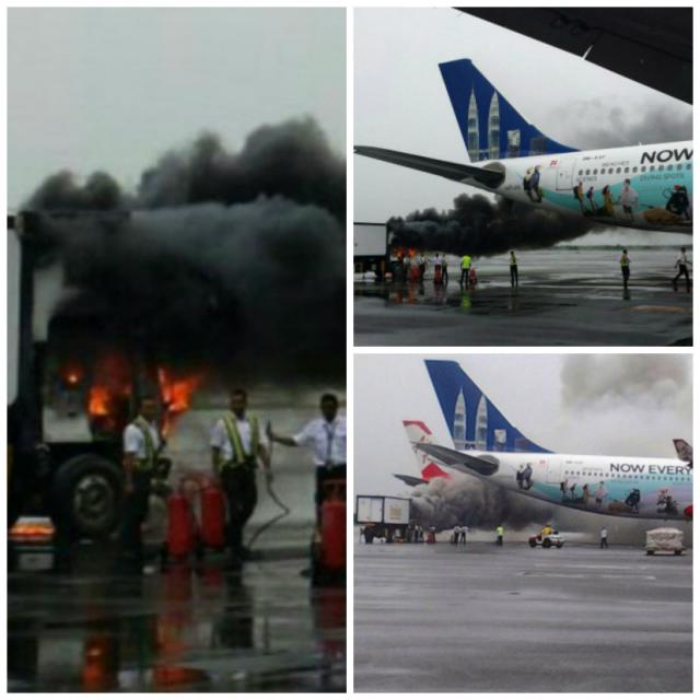 Un camion de catering prend feu à côté d'un avion de AirAsia