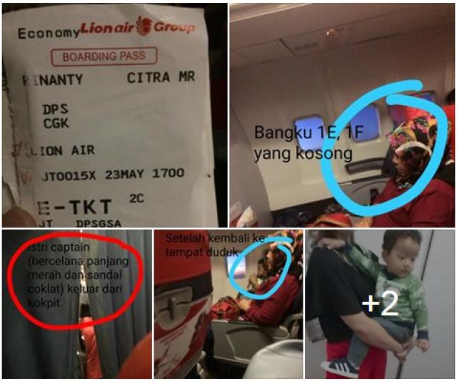 Une femme et un enfant dans le cockpit de l'avion Lion Air