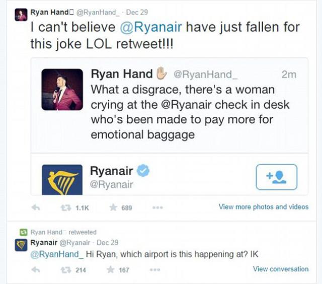 Ryanair se fait berner par un tweet ironique et moqueur