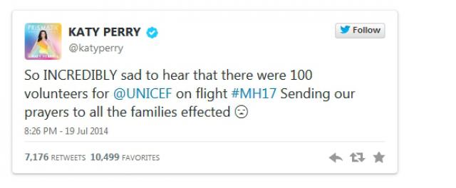 Katy Perry se trompe d'organisation à propos du MH17