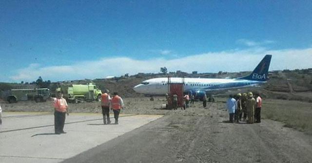 Sortie de piste au poser d'un avion de Boliviana de Aviacion