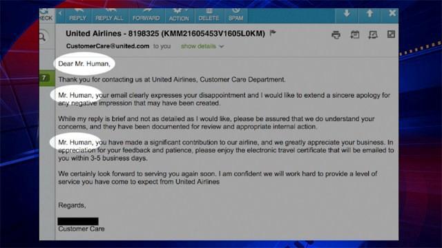 Petite erreur de mailing de la compagnie United Airlines