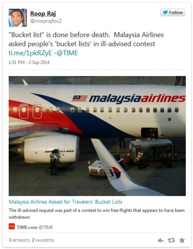 Malaysia Airline lance un concours:«A faire avant de mourir»